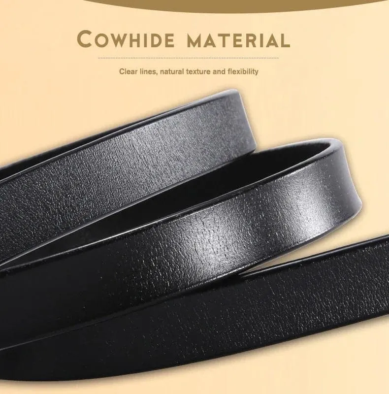 Thin Leather Waistband with Fashion Pearl Design Buckle - Elegant Retro Style - High Quality Cowhide - Adjustable Fit - 1.4cm Width