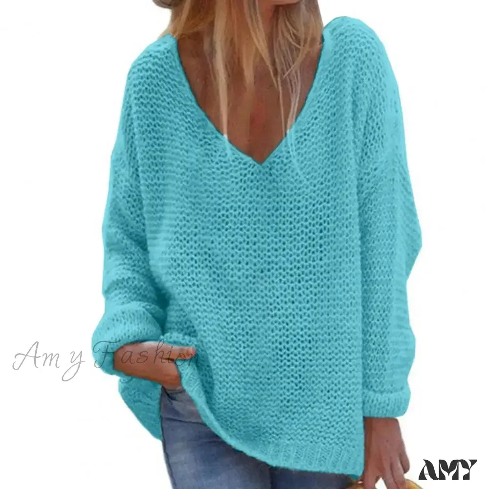 Trendy Solid Color Skin-friendly Autumn V-Neck Knitted Sweater