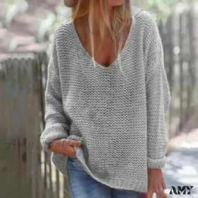 Trendy Solid Color Skin-friendly Autumn V-Neck Knitted Sweater