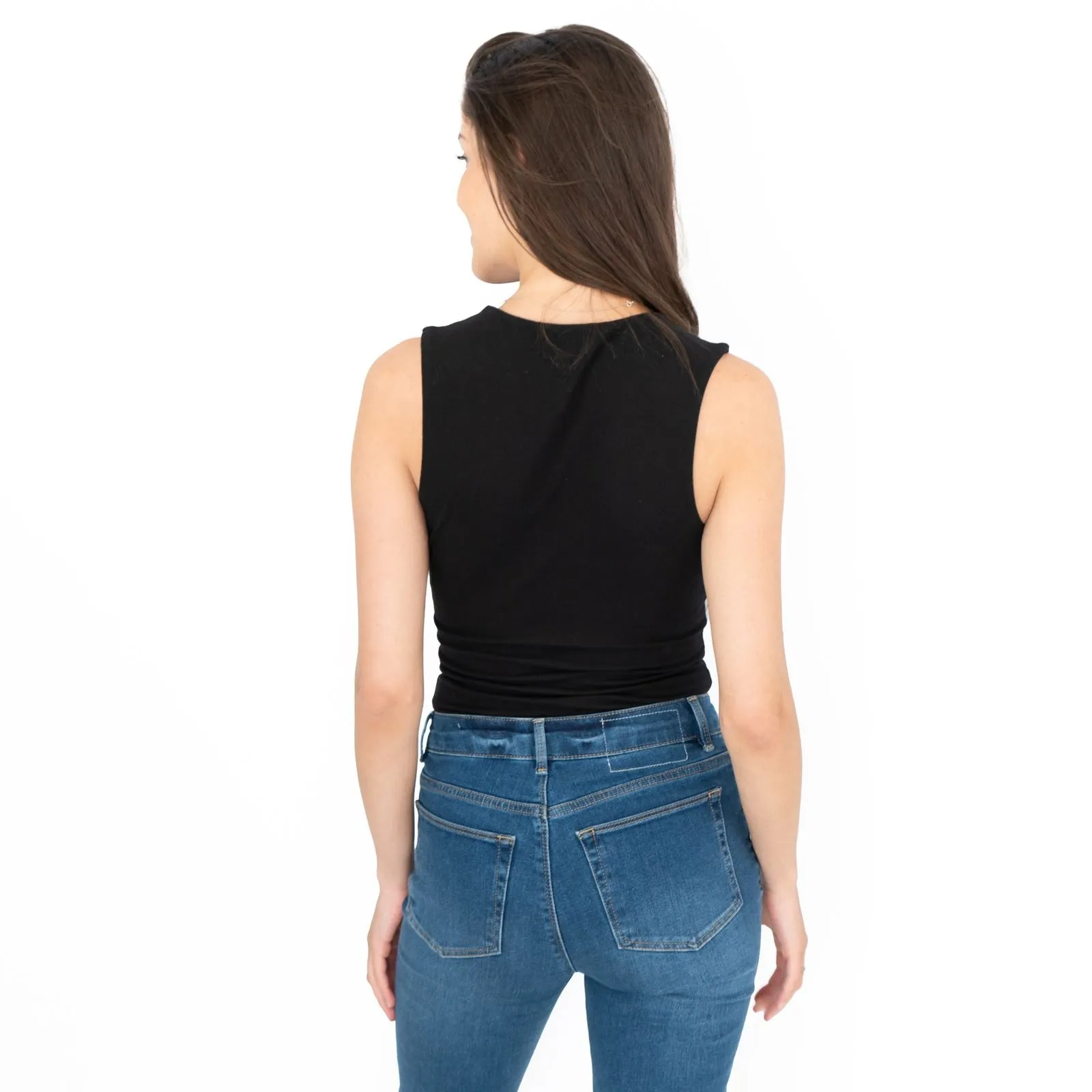 True Religion Black Cotton Bodysuit Cut Out Chest Summer Sleeveless Tops