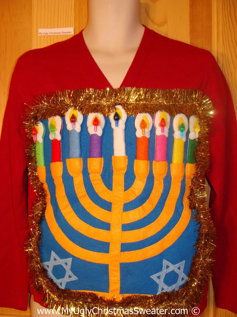 Ugly Christmas Sweater Party Hanukkah Sweater  Menorah (j274)