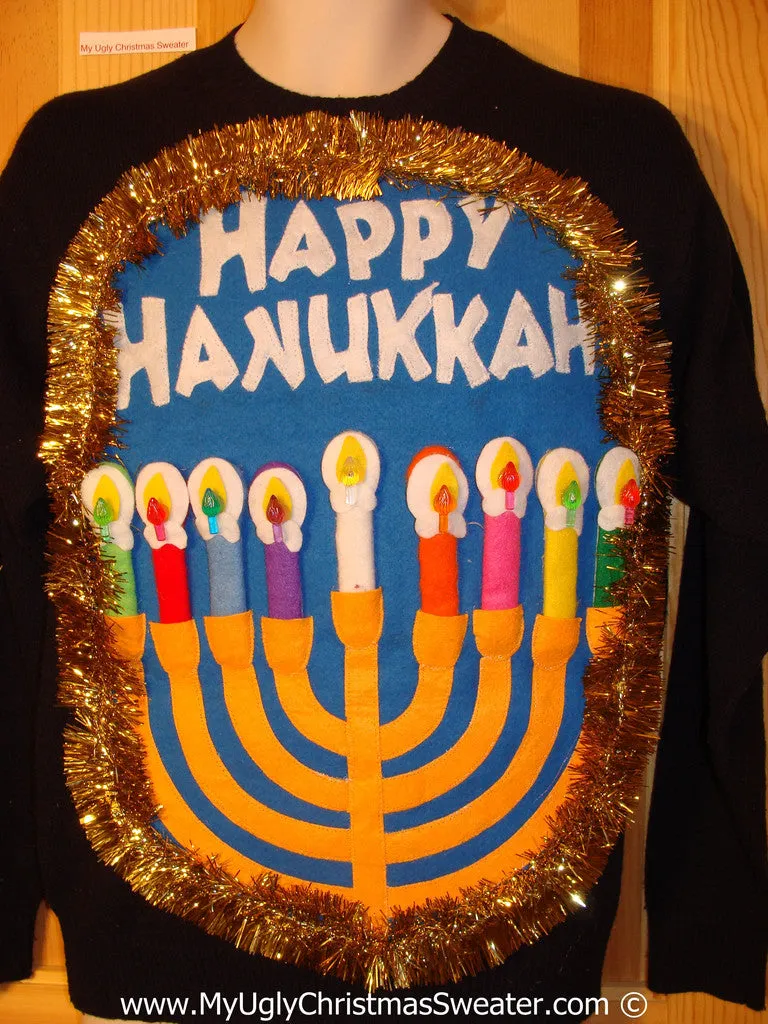 Ugly Christmas Sweater Party Hanukkah Sweater Mens with Menorah (j241)