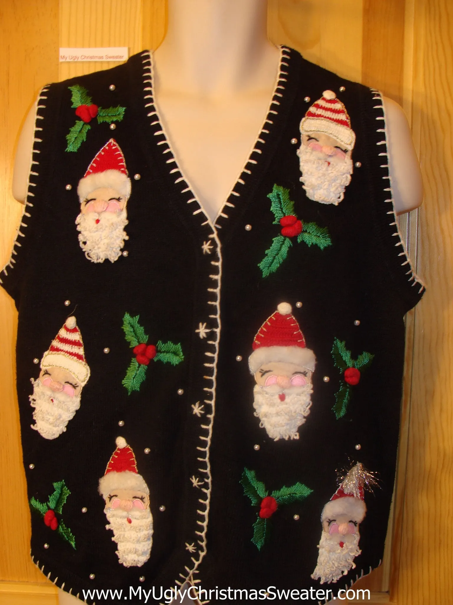 Ugly Christmas Sweater Vest Creapy Santa Heads