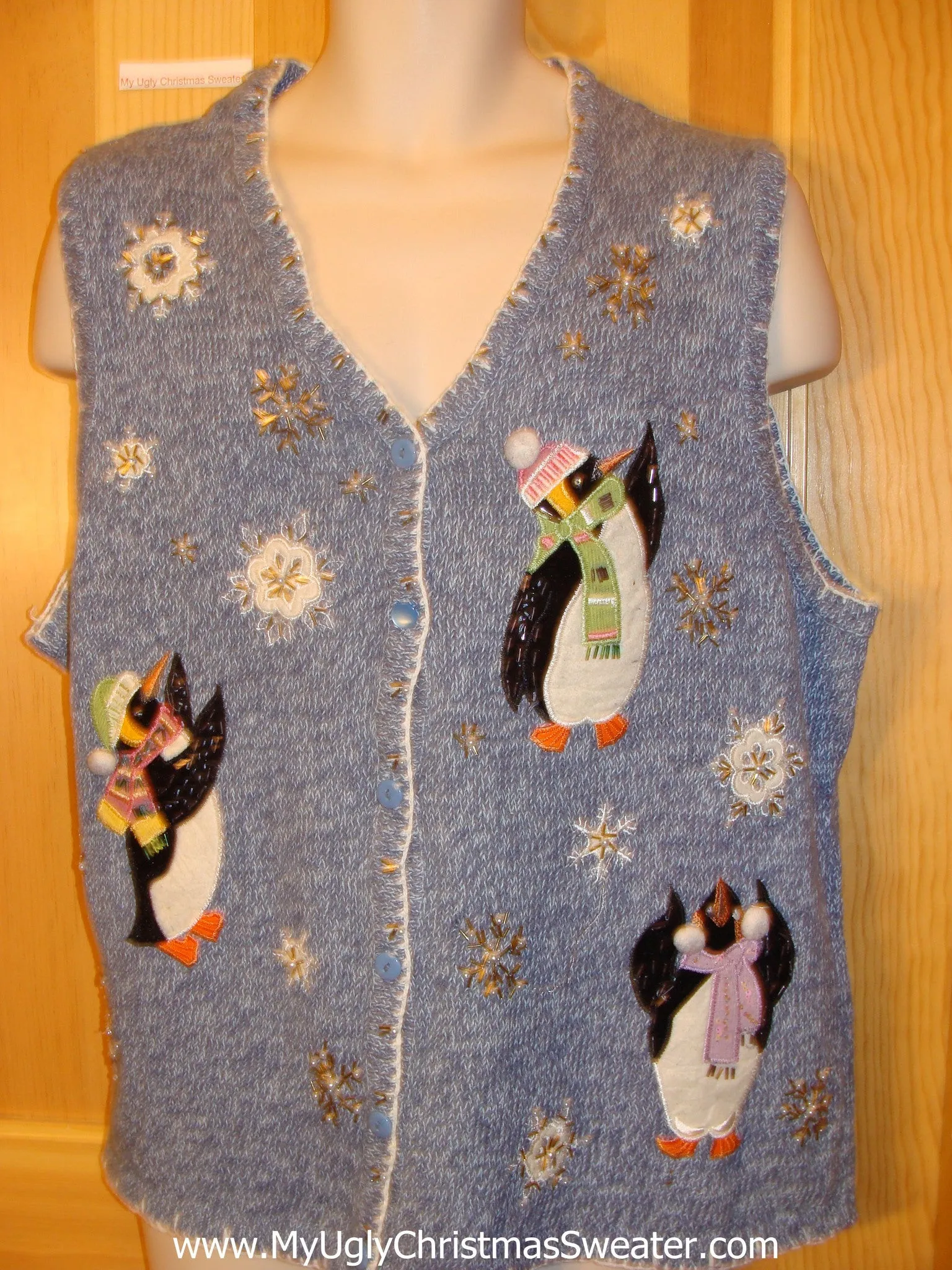 Ugly Christmas Sweater Vest with Penguins