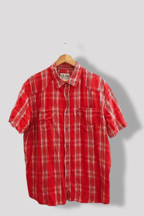 Vintage mens wrangler red checkered short sleeve shirt XXL