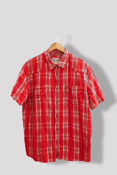 Vintage mens wrangler red checkered short sleeve shirt XXL