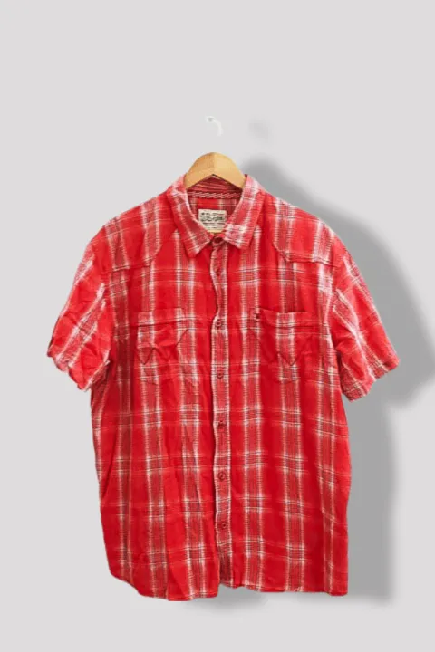 Vintage mens wrangler red checkered short sleeve shirt XXL