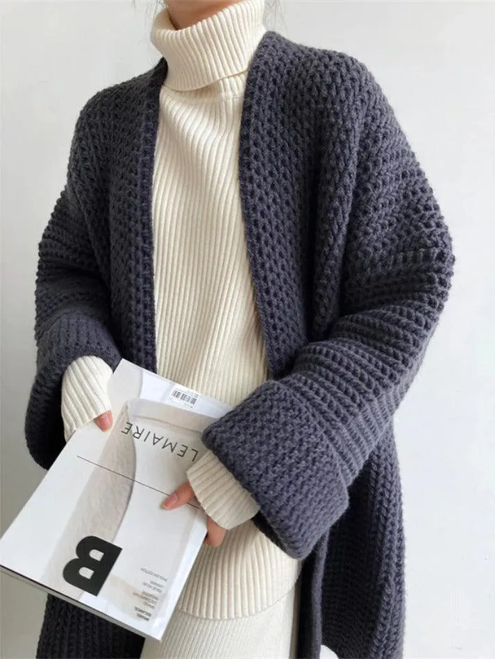 Wenkouban-Spring Casual Outfits Y2K Outfits Solid Baggy Knit Long Cardigan