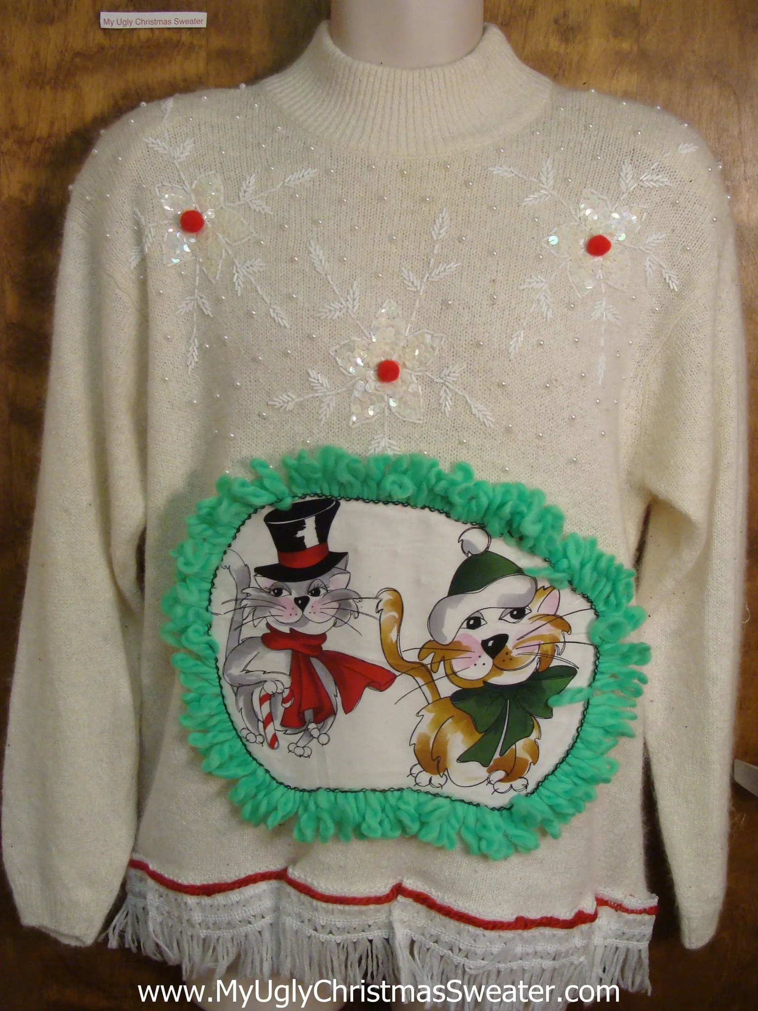 White Bling Cat Christmas Sweater