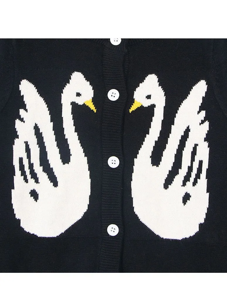 Winter Baby Toddler Sweater Swan Pattern Knitted Cardigan Crochet Clothes