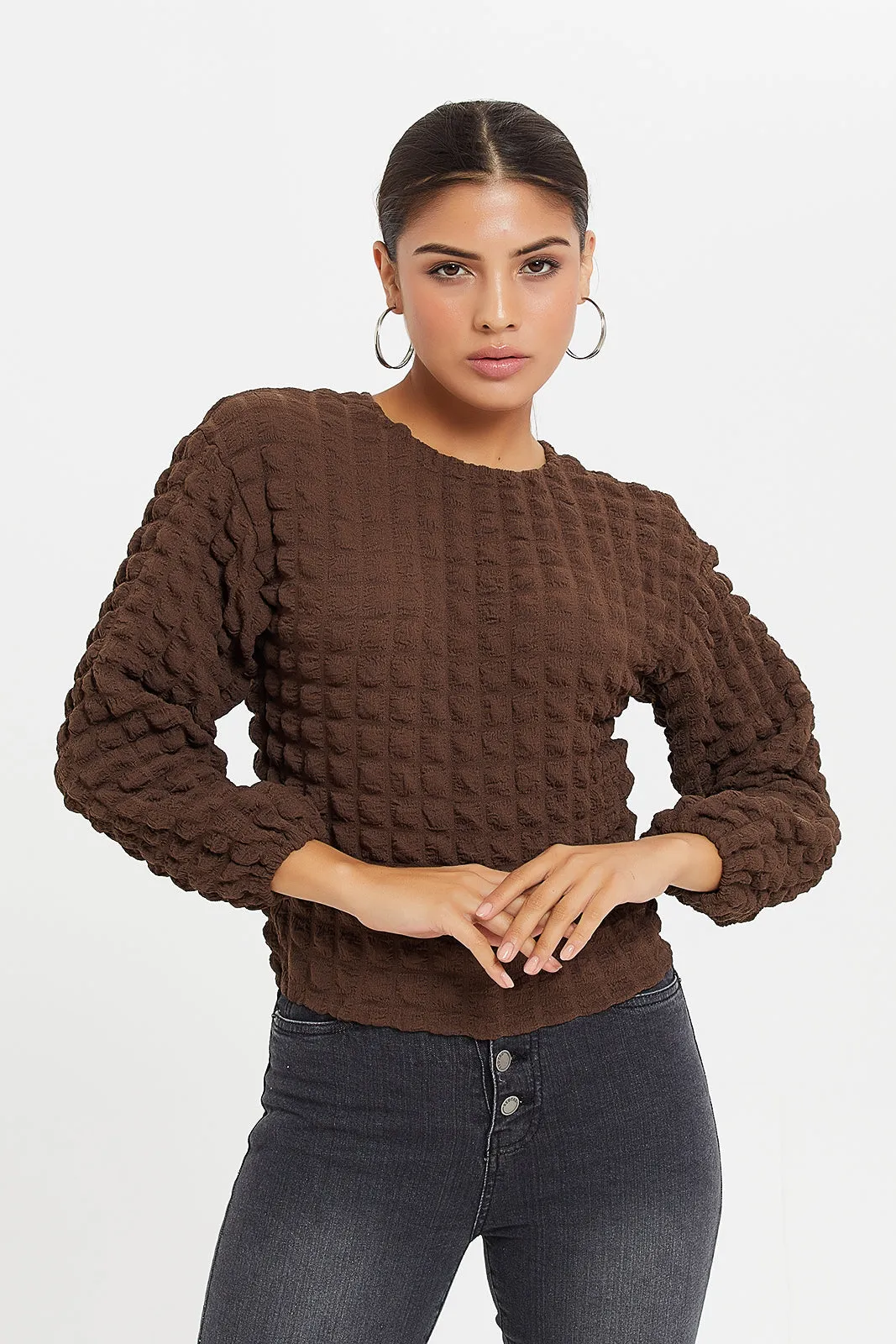 Women Brown Textured Top