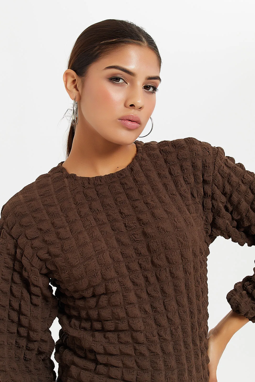 Women Brown Textured Top