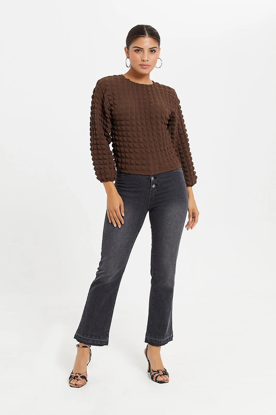 Women Brown Textured Top