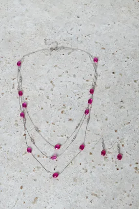 Women Silver And Pink Necklace And Earring (2 Piece)