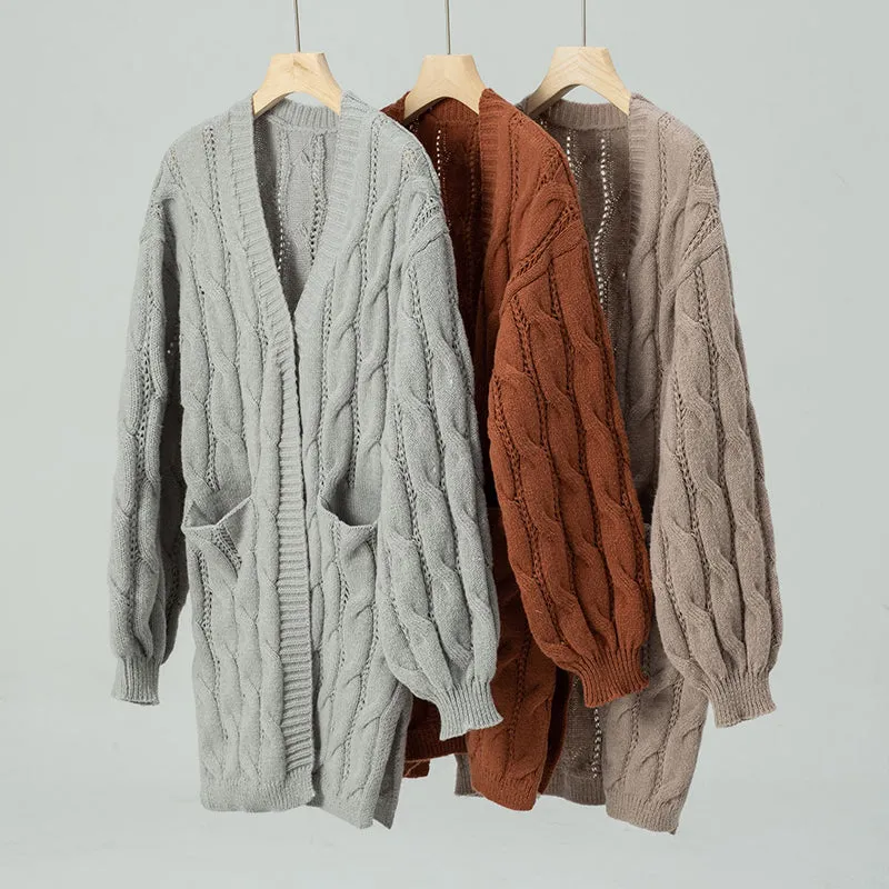 Women's cable knit open front cardigan