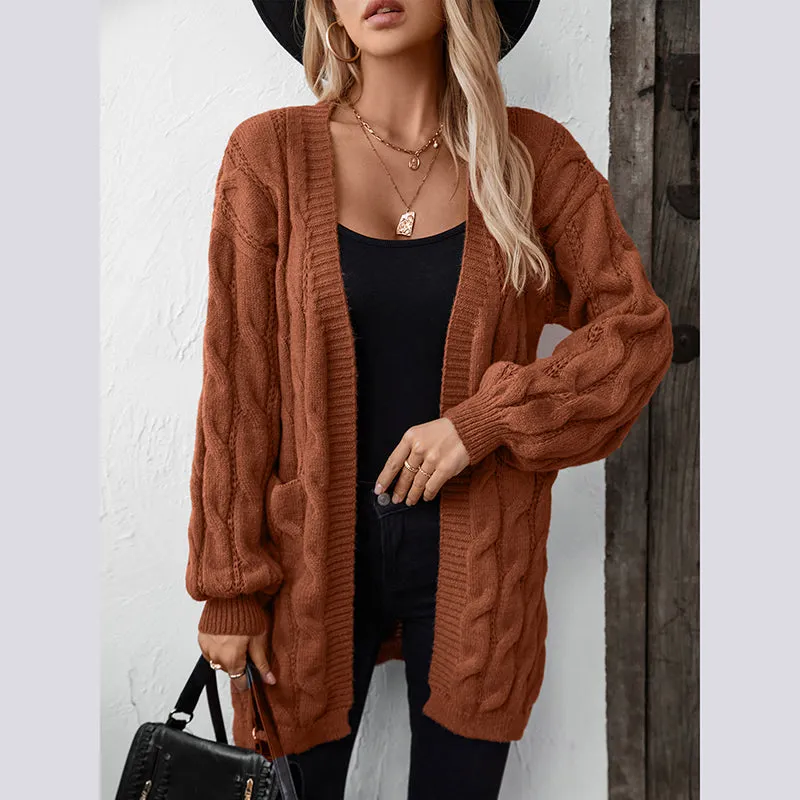 Women's cable knit open front cardigan