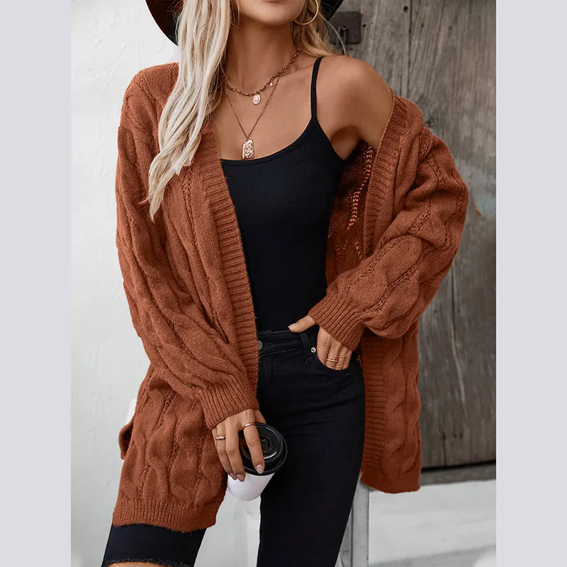 Women's cable knit open front cardigan