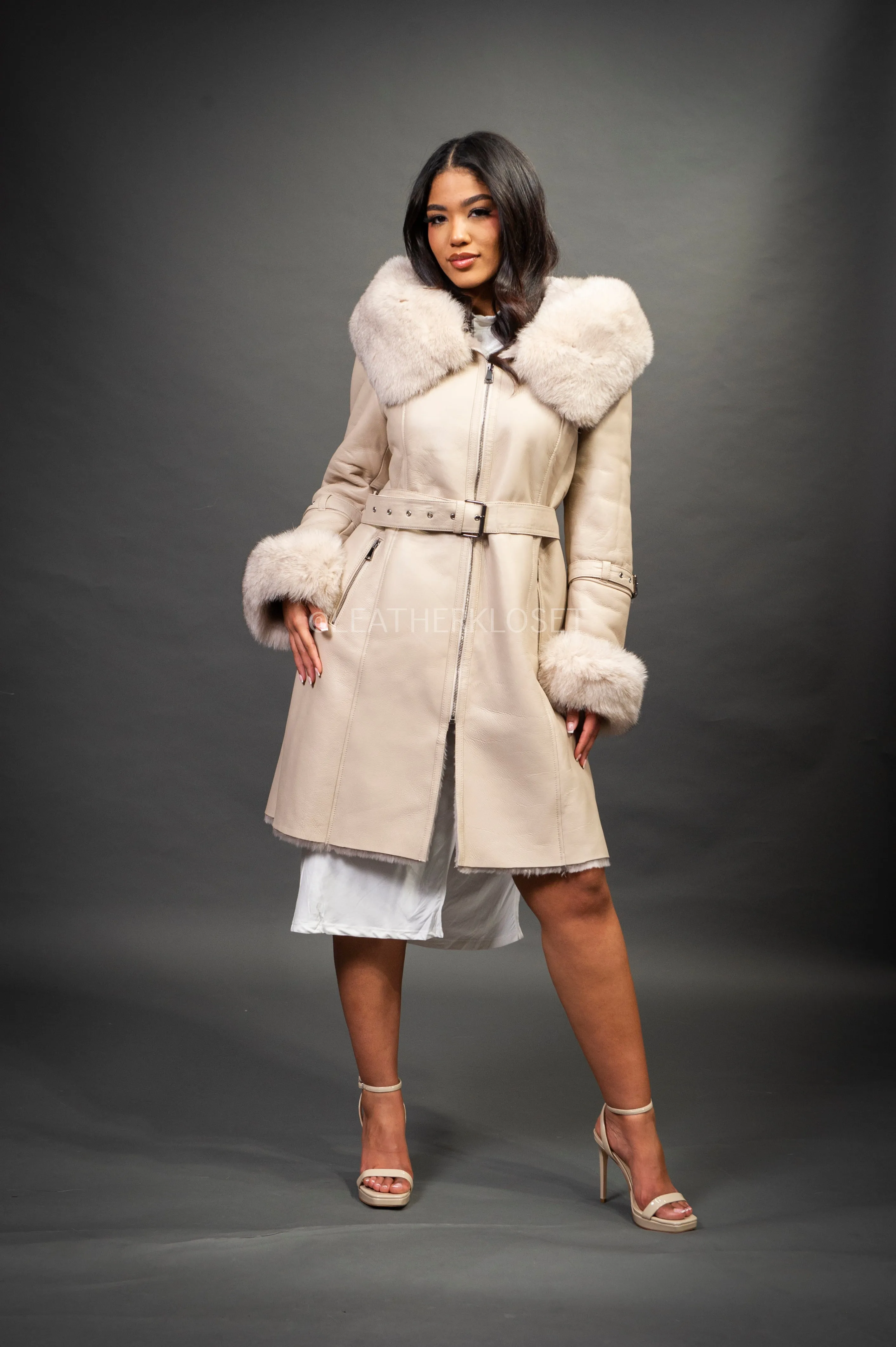 Women's Diana Shearling Sheepskin Jacket With Fox [Cream]