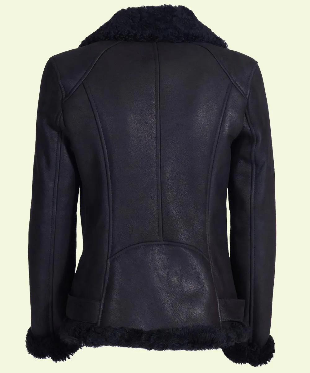 Women's Faux Shearling Leather Jacket in black By TJS