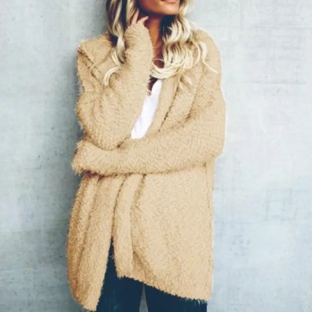 Women's hooded popcorn cardigan with pockets