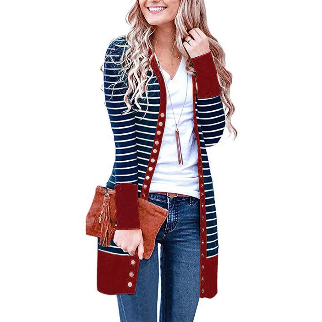 Women's long sleeve snap button knit cardigan solid color cardigan