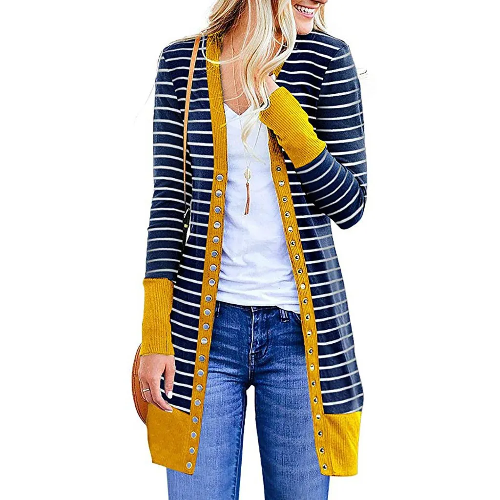 Women's long sleeve snap button knit cardigan solid color cardigan