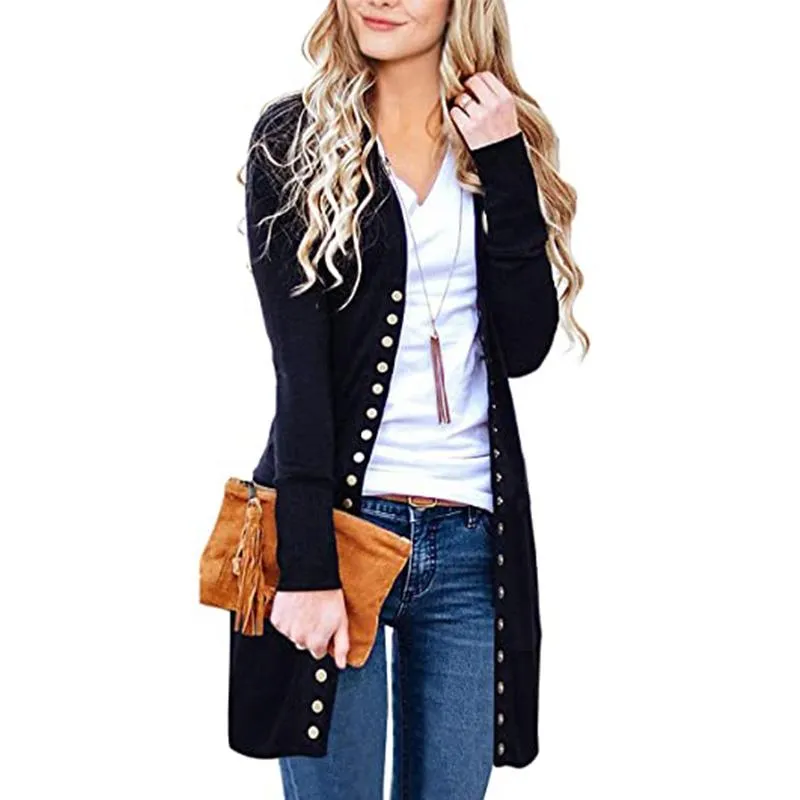 Women's long sleeve snap button knit cardigan solid color cardigan