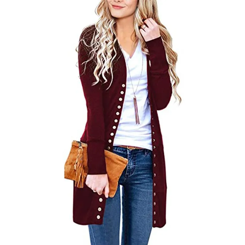 Women's long sleeve snap button knit cardigan solid color cardigan