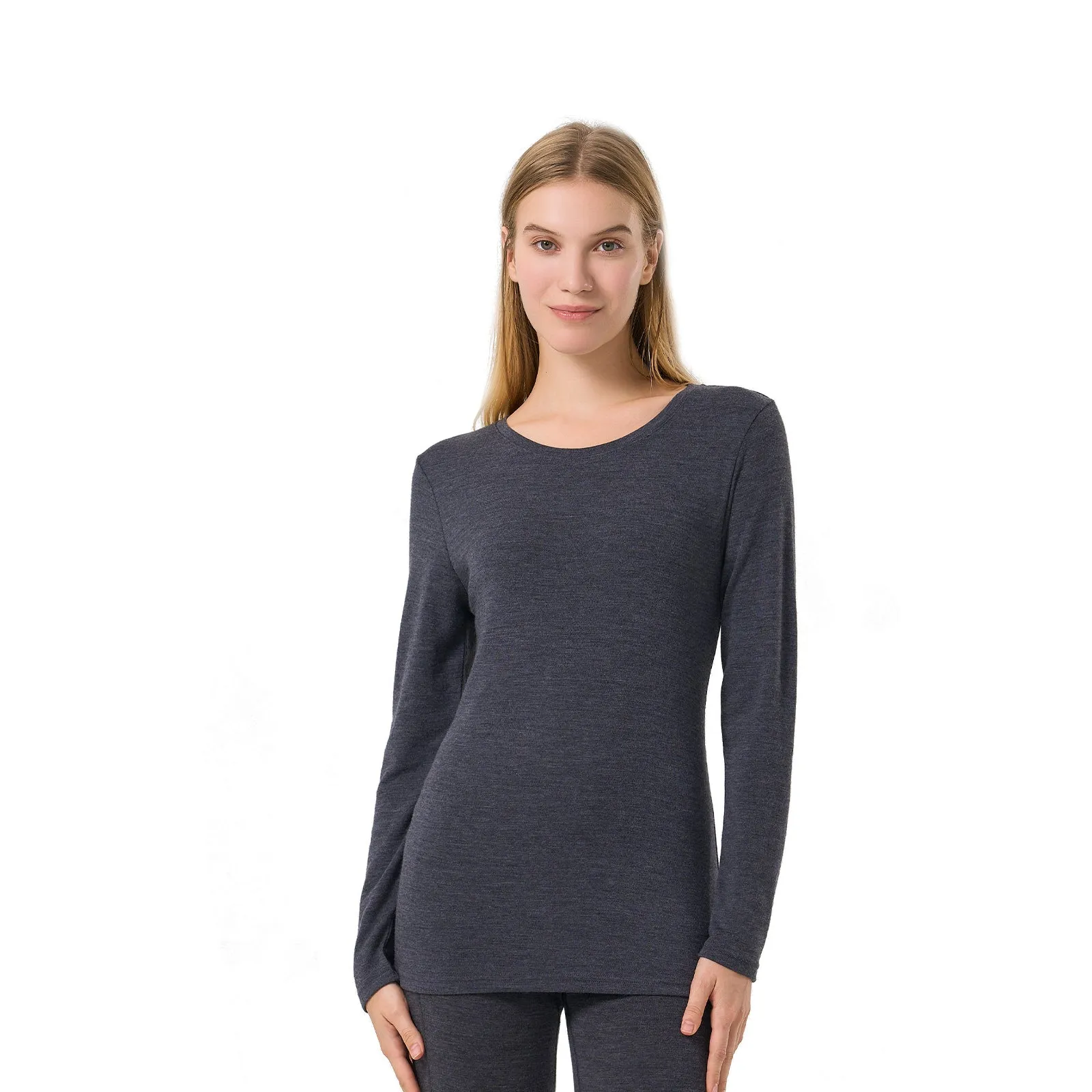 Women's Merino 250g Long Sleeve Crew Thermal Top Dark Grey Heather