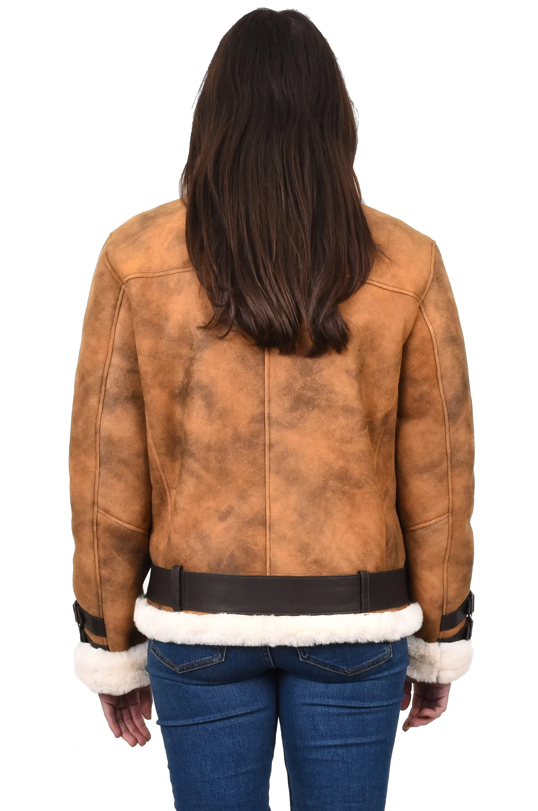 Women's Real Sheepskin Italian Classic Aviator Jacket Brown Hedda