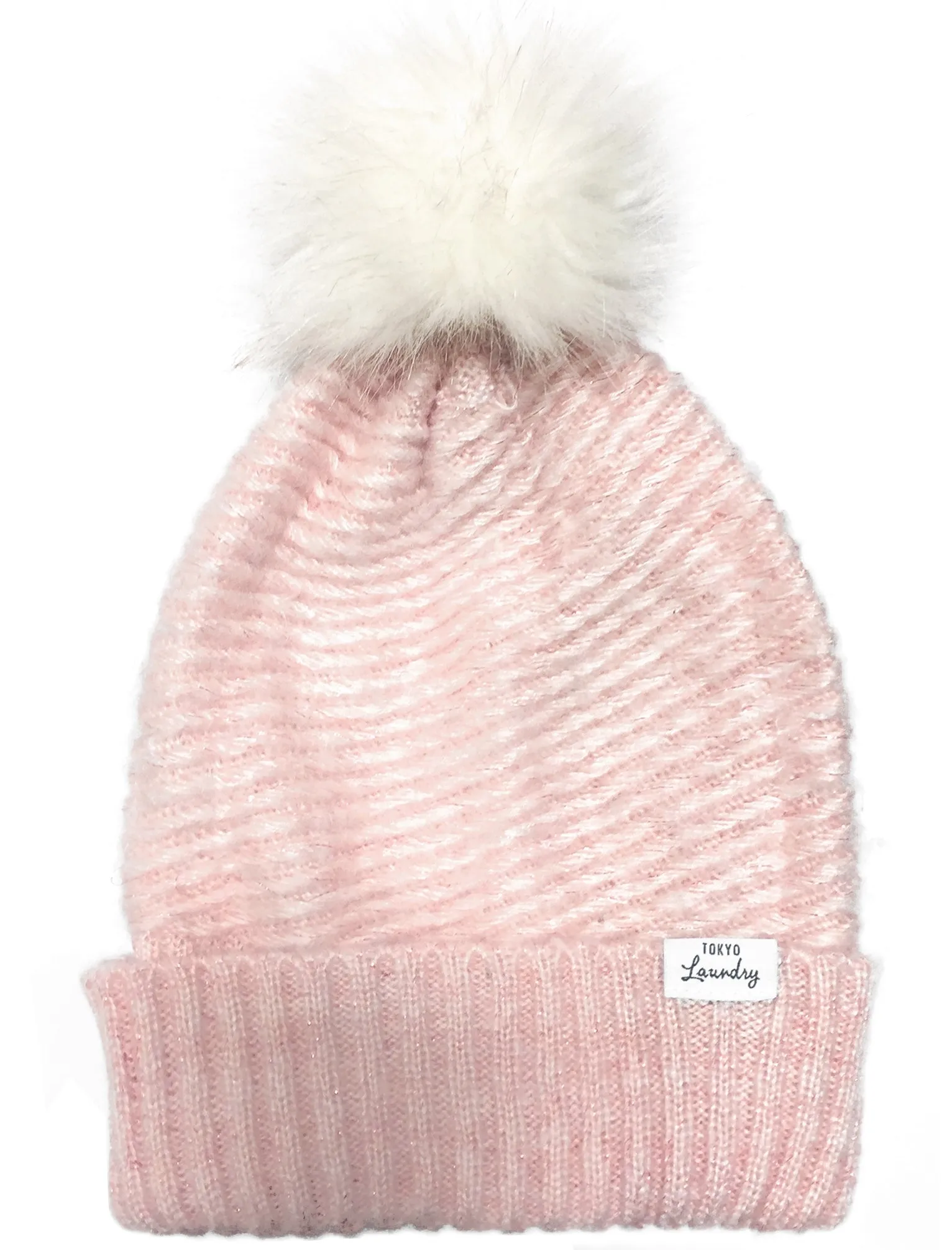 Women's Taissa Soft Fluffy Diagonal Knit Bobble Hat in Pink - Tokyo Laundry