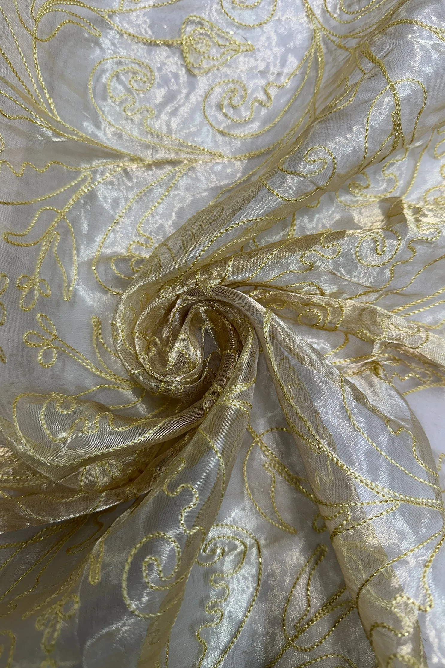 Yellow Gold Organza with Yellow/Gold Embroidery Tissue Metallic Embroidery